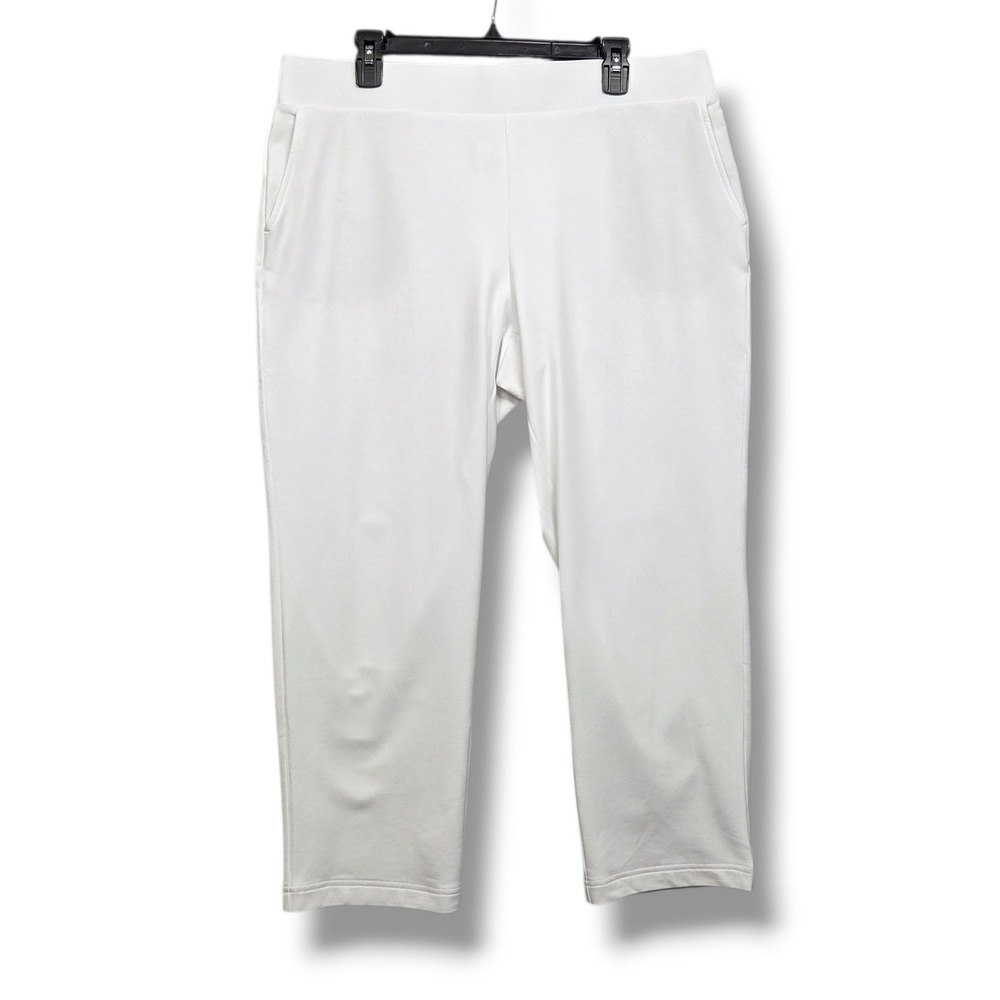 Pure Jill Affinity French Terry Slim Crop Pant Women Large White Pull On Pockets